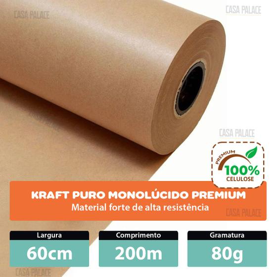 Imagem de Papel Kraft 80g Com 60cm x 200 Metros Monolúcido