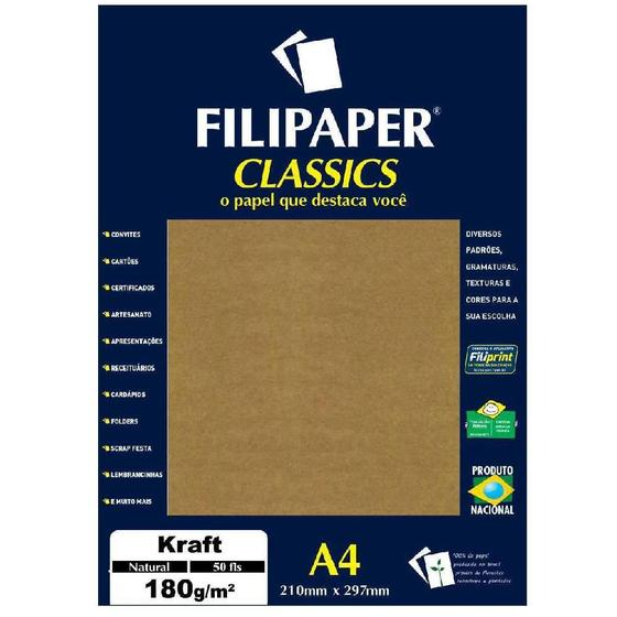 Imagem de Papel Kraft A4 Filipaper Classics 180G 50 Folhas Natural