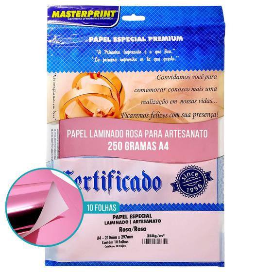 Imagem de Papel Laminado Rosa 250g A4 para Lembrancinhas Decorações Artesanato Enfeites Pacote com 10 Folhas Masterprint