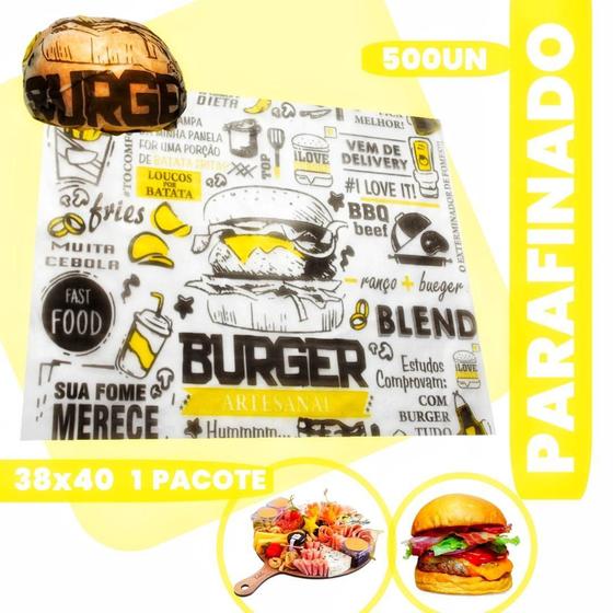 Imagem de Papel Manteiga Embalar Hamburguer Lanches Frios 38X40 500Fl