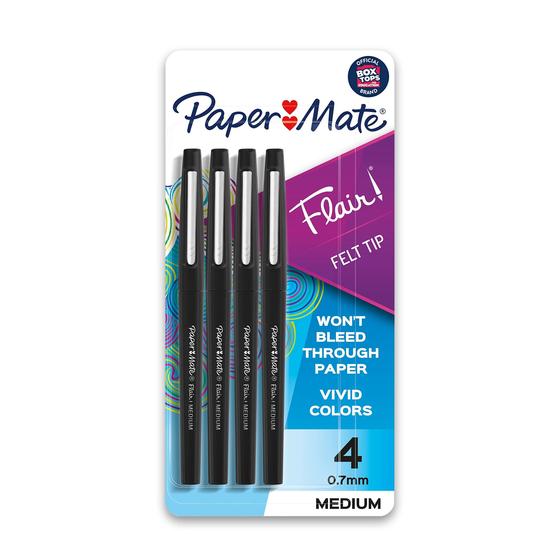 Imagem de Papel Mate Flair Felt Tip Pens, Ponto Médio (0.7mm), Preto, 4 Contagem