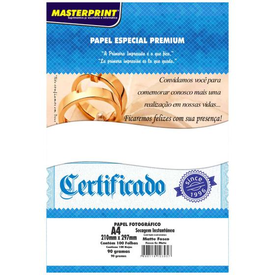 Imagem de Papel Matte Fosco A4 90g Fotográfico Branco Masterprint com 100 Folhas