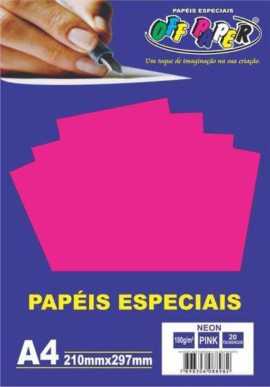 Imagem de Papel Neon Rosa Pink A4 180 gramas Off Paper - 20 Folhas