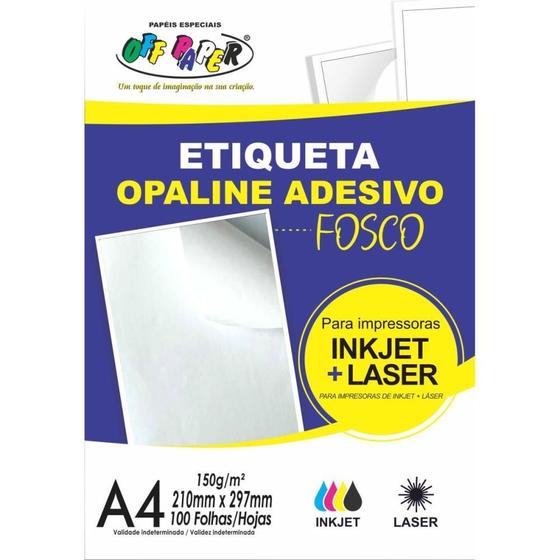 Imagem de Papel Opaline A4 Branco Fosco Adesivo - Pacote com 100 Folhas