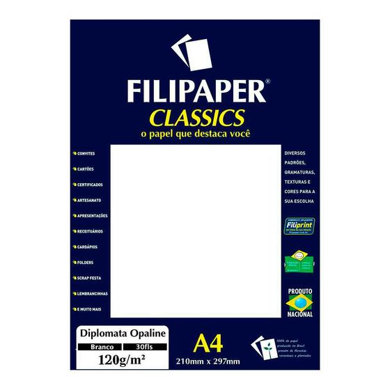 Imagem de Papel Opaline Branco A4 210x297mm 120g Filipaper 30fls