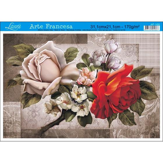 Imagem de Papel para Arte Francesa Litoarte 21 x 31 cm - Modelo AF-168 Rosas