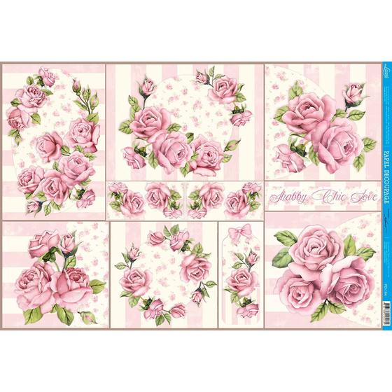 Imagem de Papel para Decoupage Litoarte 49 x 34,3 cm - Modelo PD-164 Rosa Shabby Chic