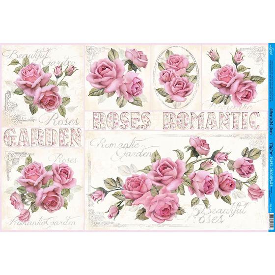 Imagem de Papel para Decoupage Litoarte 49 x 34,3 cm - Modelo PD-896 Rosas Shabby Chic