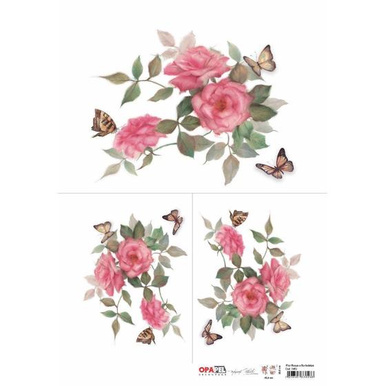 Imagem de Papel para Decoupage OPAPEL 30x45 - Flor Rosas e Borboletas