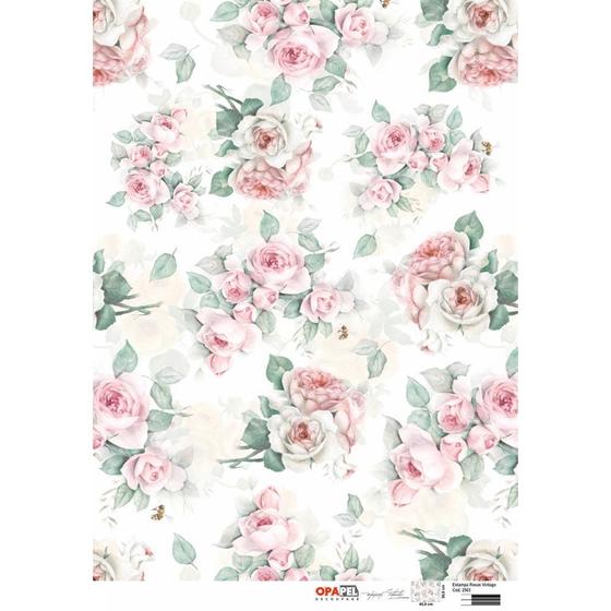 Imagem de Papel para Decoupage OPAPEL 30x45 - Flores Rosas Vintage