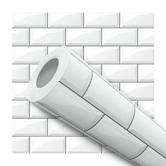 Imagem de Papel Parede Adesivo Tijolinho Efeito Visual 3D Branco Sala Quarto 3m