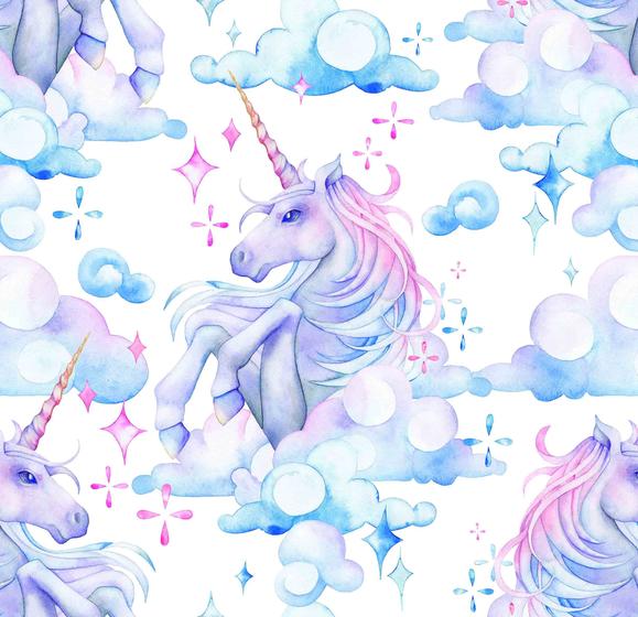 Imagem de Papel Parede Adesivo Unicornios E Nuvens Tons Roxo Quarto Menina Sala 1.5m