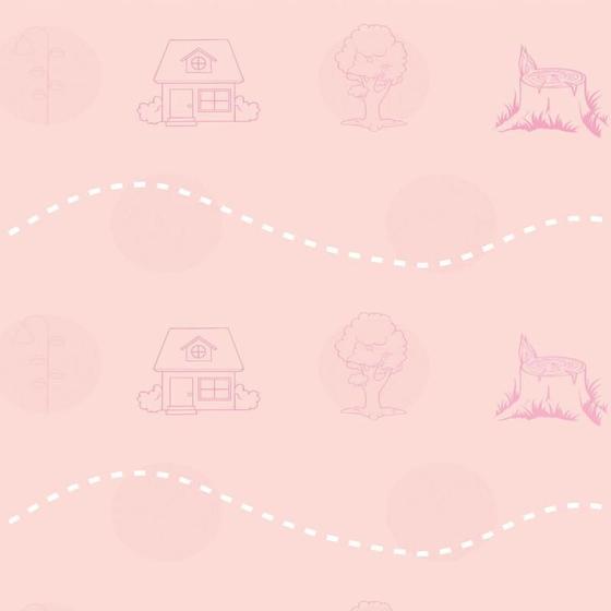 Imagem de Papel Parede Rosa E Desenho Casa Arvore Decorativo Adesivo