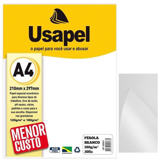 Papel Pérola A4 Gramatura 180g pacote 30 folhas Cor Branco Cintilante ...