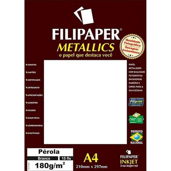 Imagem de Papel Pérola Branco A4 180g com 15 Folhas 1103 - Filiperson