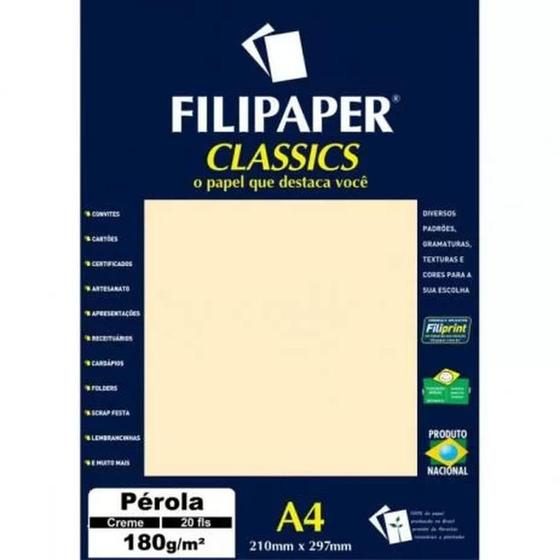 Imagem de Papel Pérola Creme A4 180g com 20 Folhas - Filiperson