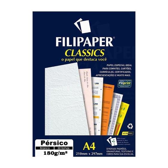 Imagem de Papel Pérsico Branco A4 210X297Mm 180G/M² Filipaper 50 Fls