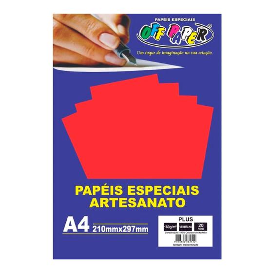 Imagem de Papel Plus Vermelho A4 180g/M² 20 Folhas - Off Paper