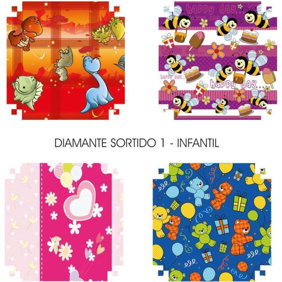 Imagem de Papel Presente 50X60CM Couchê Linha Diamante Infantil 4 MOD Pacote com 40