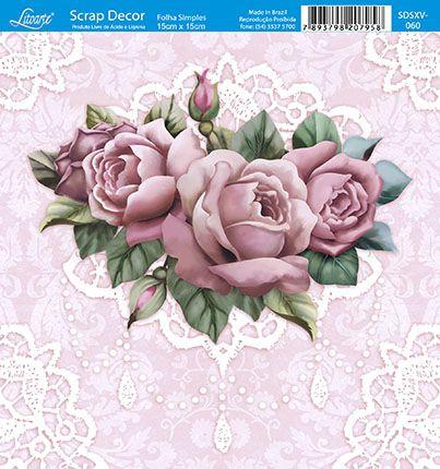 Imagem de Papel Scrap Decor Folha Simples 15x15 Rosas SDSXV-060 - Litoarte