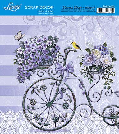 Papel Scrap Decor Folha Simples 20x20 Bicicleta C/ Flores SDSXX-003 - Litoarte Menor preço em Papel Scrap Decor Folha Simples 20x20 Bicicleta C/ Flores SDSXX-003 - Litoarte