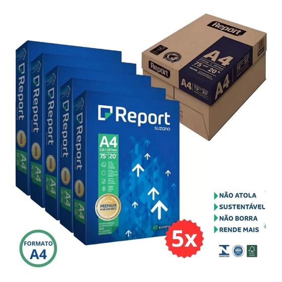 Imagem de Papel Sulfite A4 75g Premium Report Suzano 2.500 Folhas