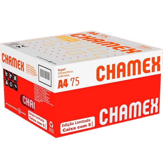 Papel Sulfite A4 Branco 210x297mm 75g CX 2500 FL Edição Limitada com 5 Resmas Chamex Menor preço em Papel Sulfite A4 Branco 210x297mm 75g CX 2500 FL Edição Limitada com 5 Resmas Chamex