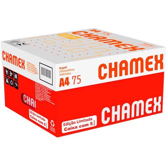 Imagem de Papel Sulfite A4 Chamex 75G Branco - Caixa com 5 Pacotes de 500 Folhas