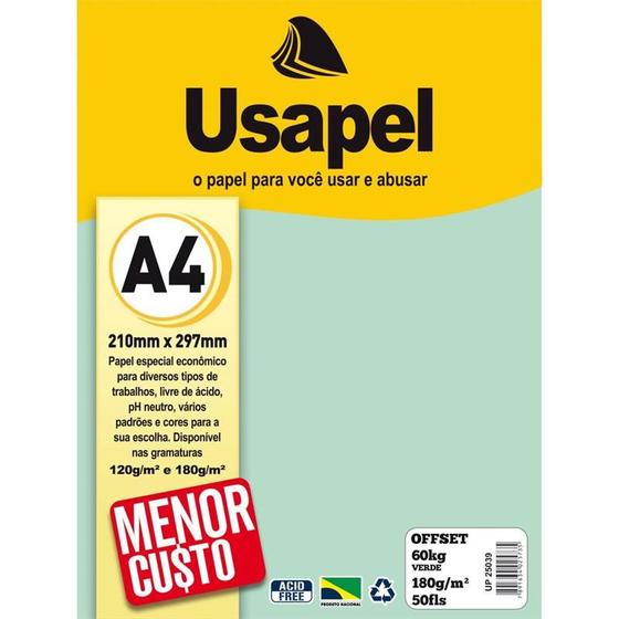 Imagem de Papel sulfite a4 colorido offset 180g 60k verde 50fls filiperson