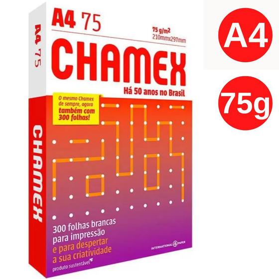 Papel Sulfite Branco 75g A4 210x297mm Chamex PT/ 300 Folhas Menor preço em Papel Sulfite Branco 75g A4 210x297mm Chamex PT/ 300 Folhas