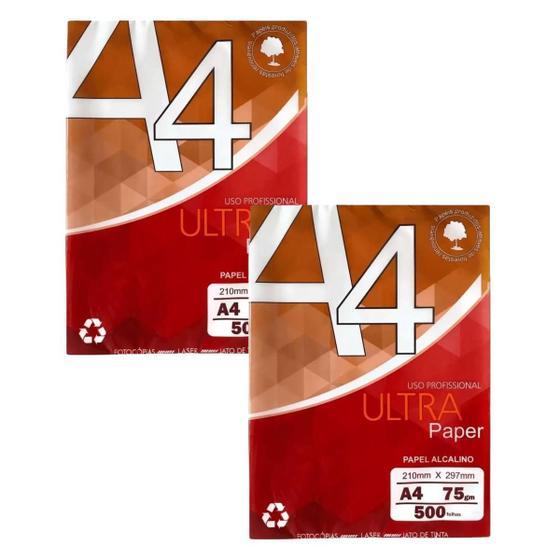 Imagem de Papel sulfite branco A4 75g 210mm x 297mm Ultra Paper kit com 1000 folhas, ideal para fotocópias, laser e jato de tinta.