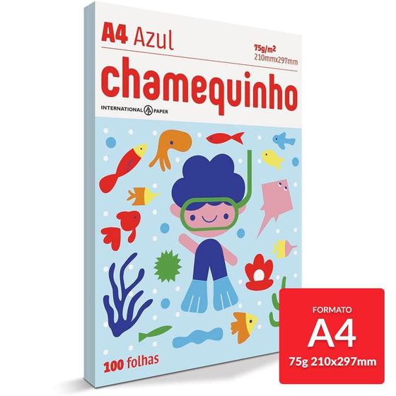 Imagem de Papel Sulfite Chamequinho AZUL 75g/m  A4 21x29,7cm 100 FL