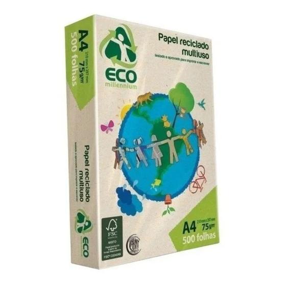 PAPEL SULFITE RECICLADO MULTIUSO A4 75g 500 FOLHAS ECO MILLENNIUM ...