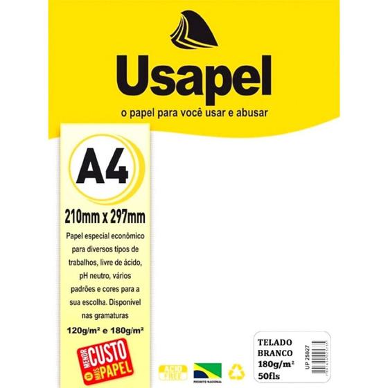 Imagem de Papel telado a4 180g com 50 folhas cor branco - usapel