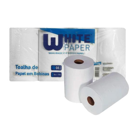 Imagem de Papel Toalha Bobina 100% Celulose 20Cm X 100M C/8 White