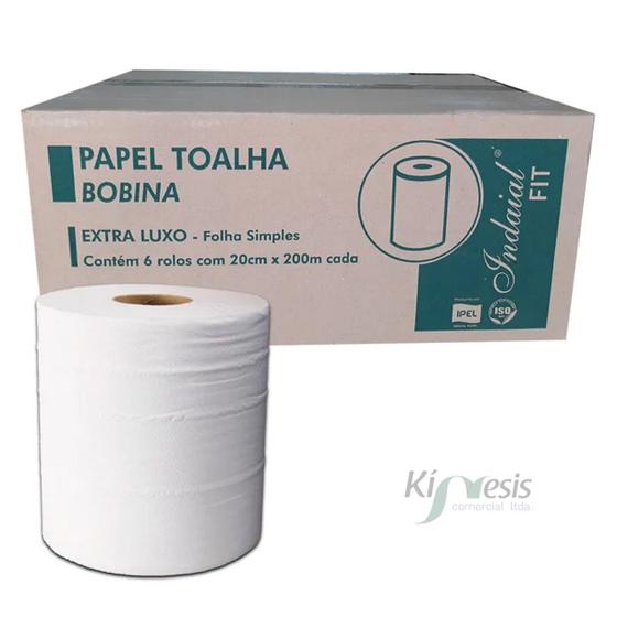 Imagem de Papel toalha bobina 100% celulose 20cm x 200m - 6 rolos indaial fit
