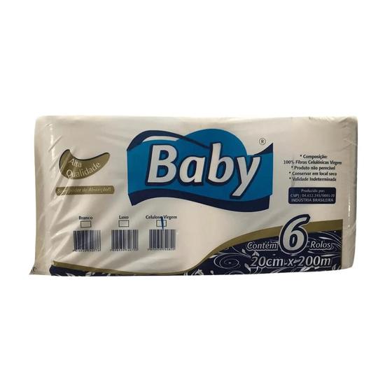 Imagem de Papel Toalha Bobina 100% celulose Baby com 6 rolos de 200 metros