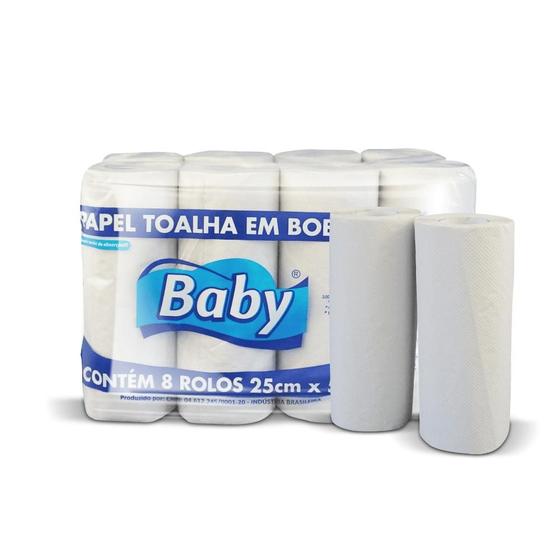 Imagem de Papel Toalha Bobina Branco Baby com 8 rolos de 50 metros