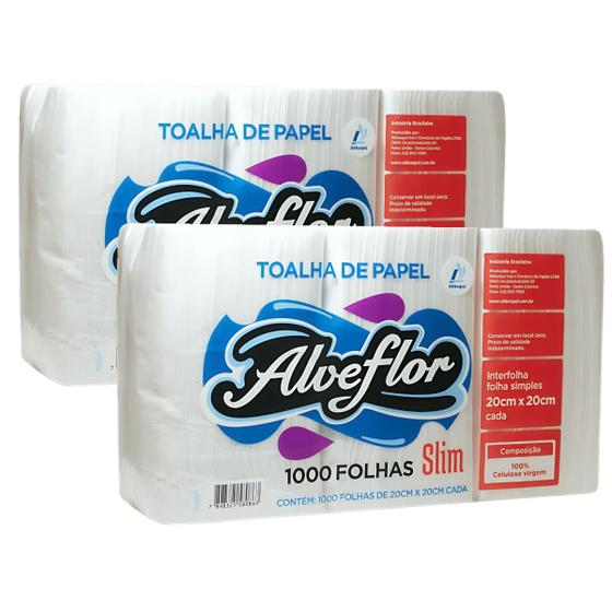 Imagem de Papel Toalha Interfolha 2000 folhas duas dobras 20x20 slim Alveflor