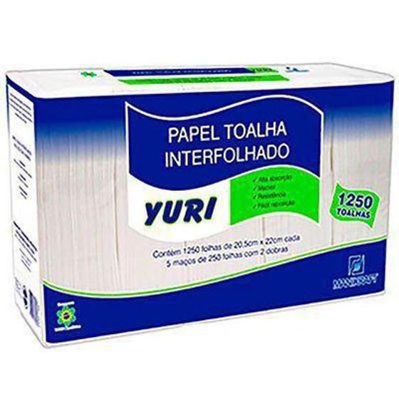 Imagem de Papel Toalha Interfolha 20,5x22cm 2 Dobras Pct c/ 1250 Folhas Yuri Manikraft