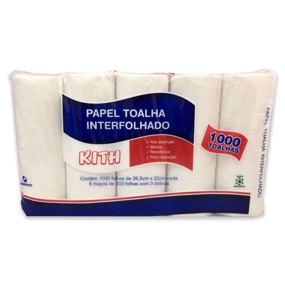 Imagem de Papel Toalha Interfolha 3 Dobras 26,5x22cm Branco PT 1000 FL Kith - MANIKRAFT