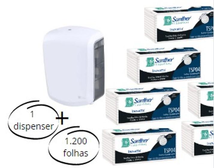 Imagem de Papel Toalha Interfolhado Folha Quadrupla Santher  com 1.200 Folhas + Dispenser - Trilha Ipaper