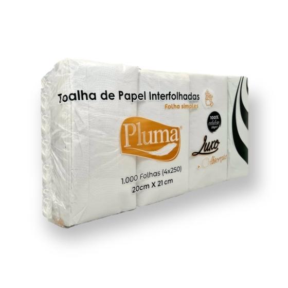 Imagem de Papel toalha interfolhado luxo 100% celulose Pluma c/1000 de 20x21cm