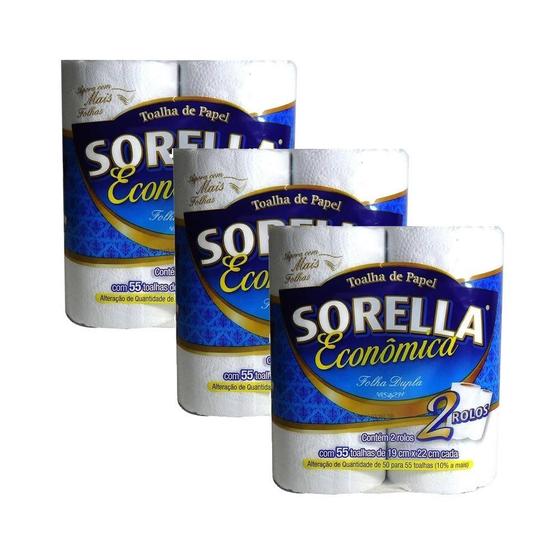 Imagem de Papel Toalha Sorella Folha Dupla 55 Folhas 2U Kit 3