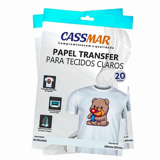 Imagem de Papel Transfer Jato De Tinta A4 Tecidos Claros 150g/m²  Cassmar 20 Fls