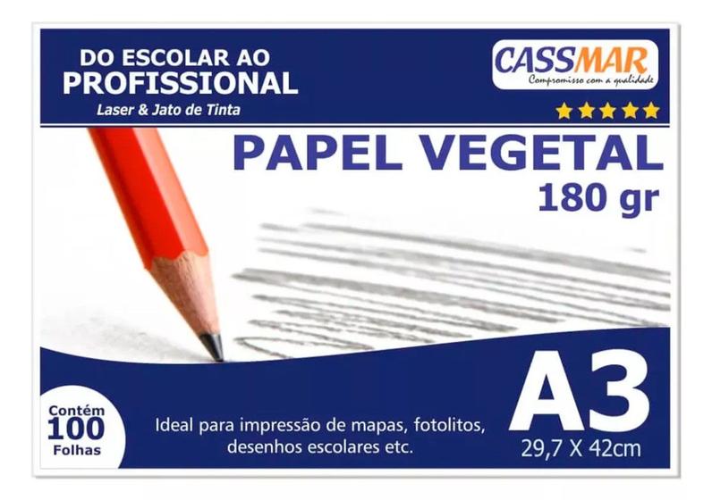 Imagem de Papel Vegetal A3 297x420mm 180 g/m² Translúcido 100 Fls