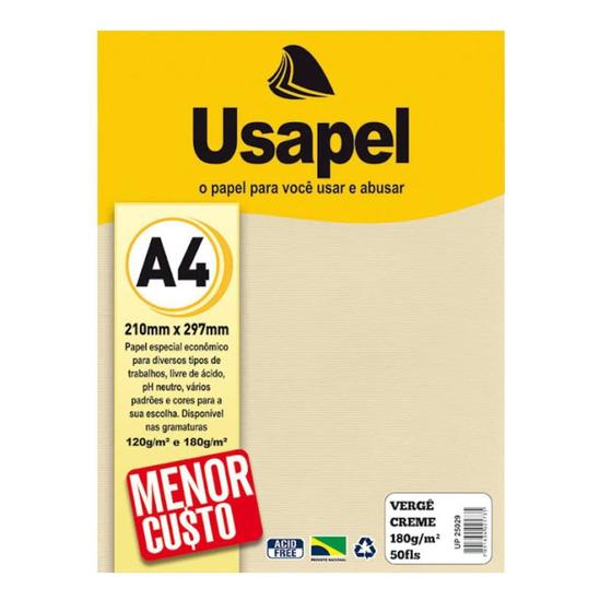 Imagem de Papel Vergê 180G Creme 50 Folhas para Diplomas Convites