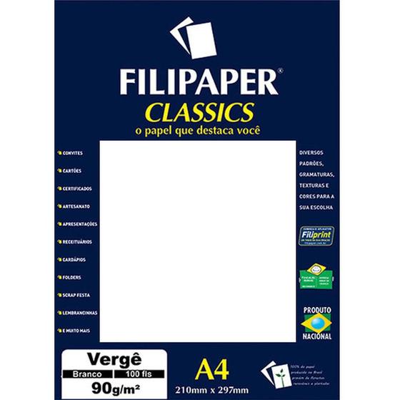 Imagem de Papel Vergê A4 90g Branco com 100 Folhas - Filiperson