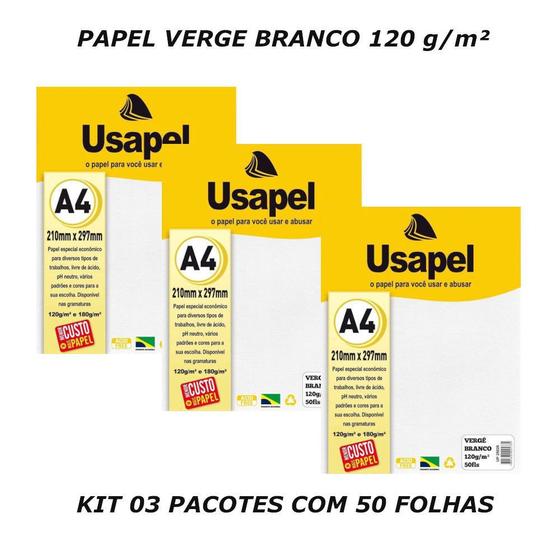 Papel verge a4 branco 120g 50 folhas usapel - kit 03 pacotes - Papel ...