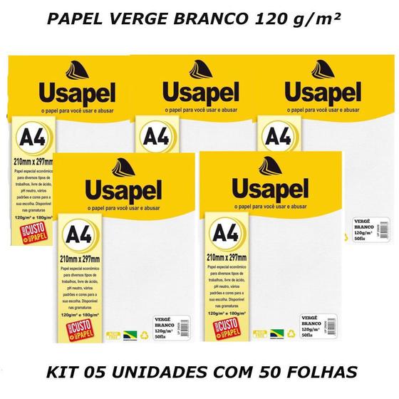 Imagem de Papel verge a4 branco 120g 50 folhas usapel - kit 05 pacotes